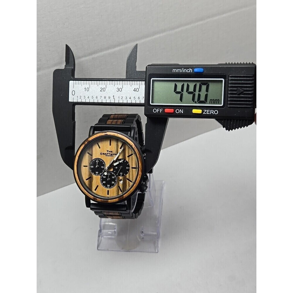 Danbury Mint The Craftsman Zebrawood Chrono Watch 44mm Quartz New Battery Date - Picture 6 of 12